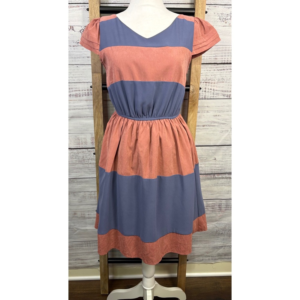 YA Los Angeles Silk Blend Striped Colorblock Dress pink and purple Size Small